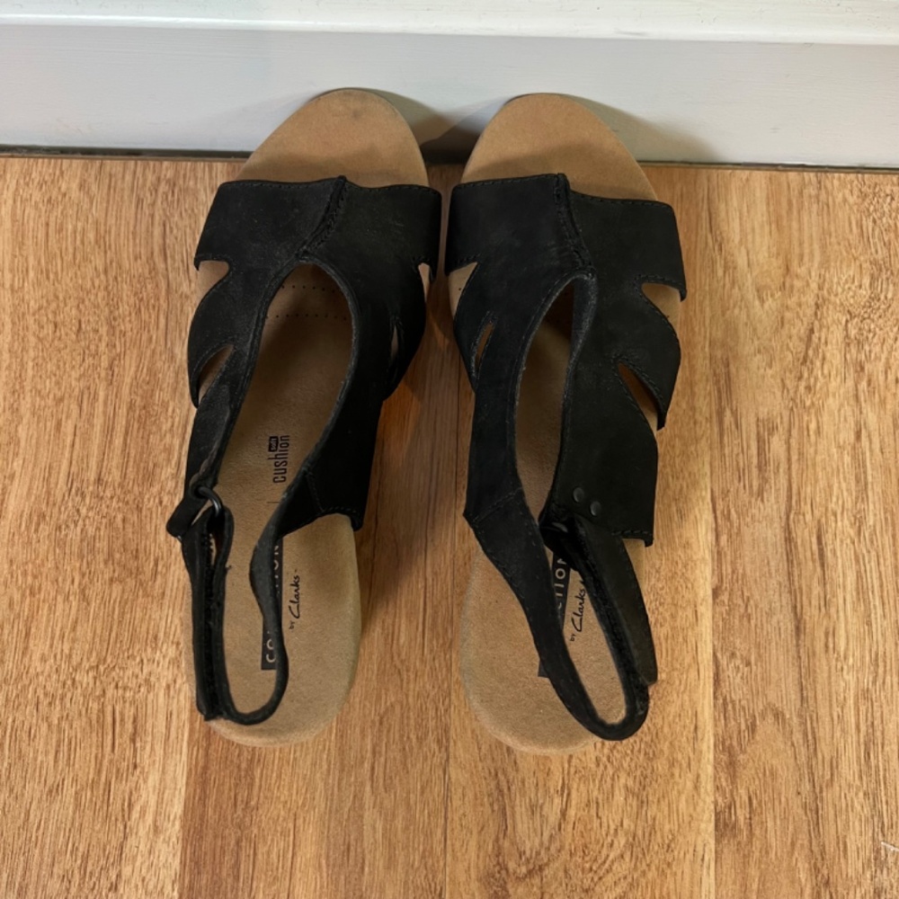 Clarks Collection Black Wedge Open Toe Heels - image 5